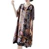 Blue Beryl Botanical Print Chiffon Dress with Half Loose Women's A-Line Knee-Length Sleeves, Lined, Silk-Like Fabric, Fit, Brown, BB004-BR-M