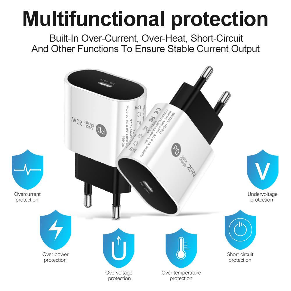20W PD Fast Charger - EU, US, UK Plug, Single Port