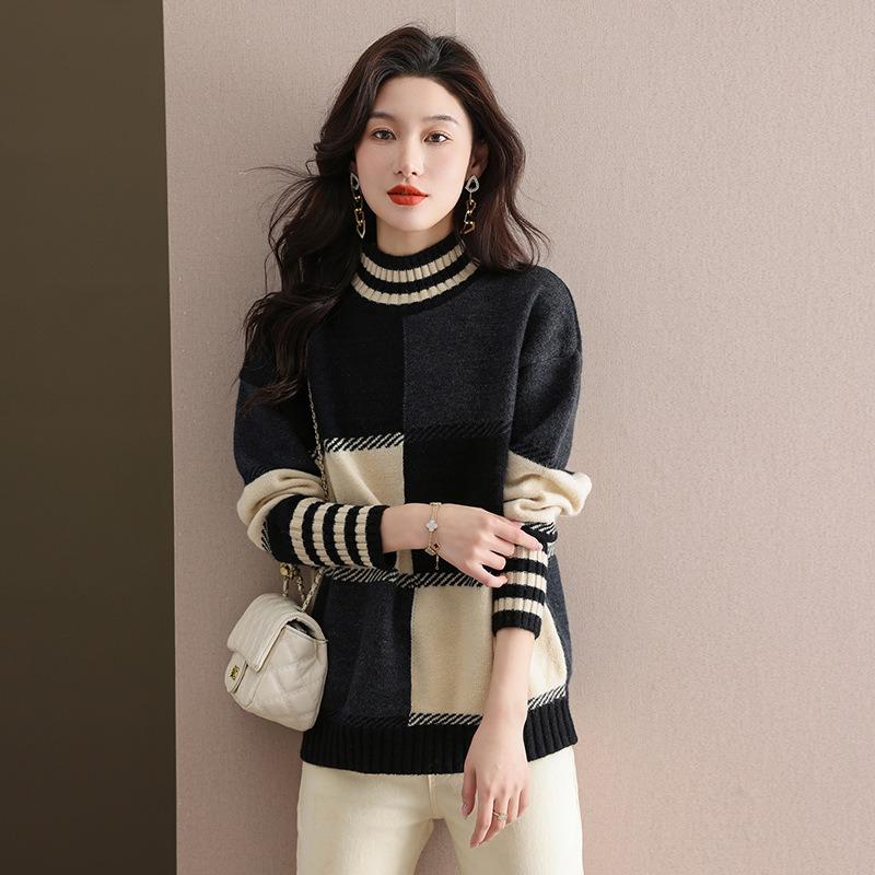 Winter top high-end sweater women's autumn and winter new thin knitted sweater with thickened bottoming shirt