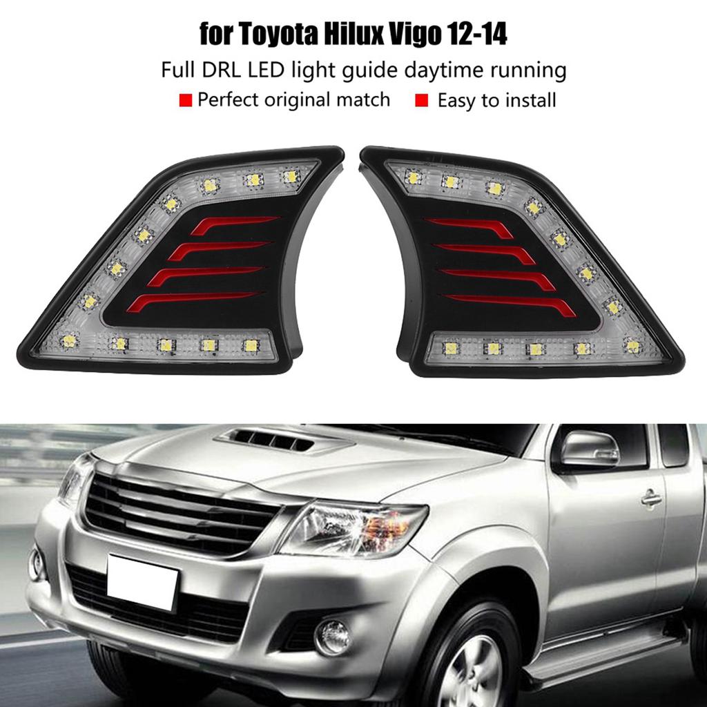 1 Çift Araba Gündüz Farı DRL LED Gündüz Farı Sis Lambası Hilux Vigo 12? için14