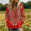 Women's Casual Hooded Sweatshirt with Zipper Pockets Printed Design