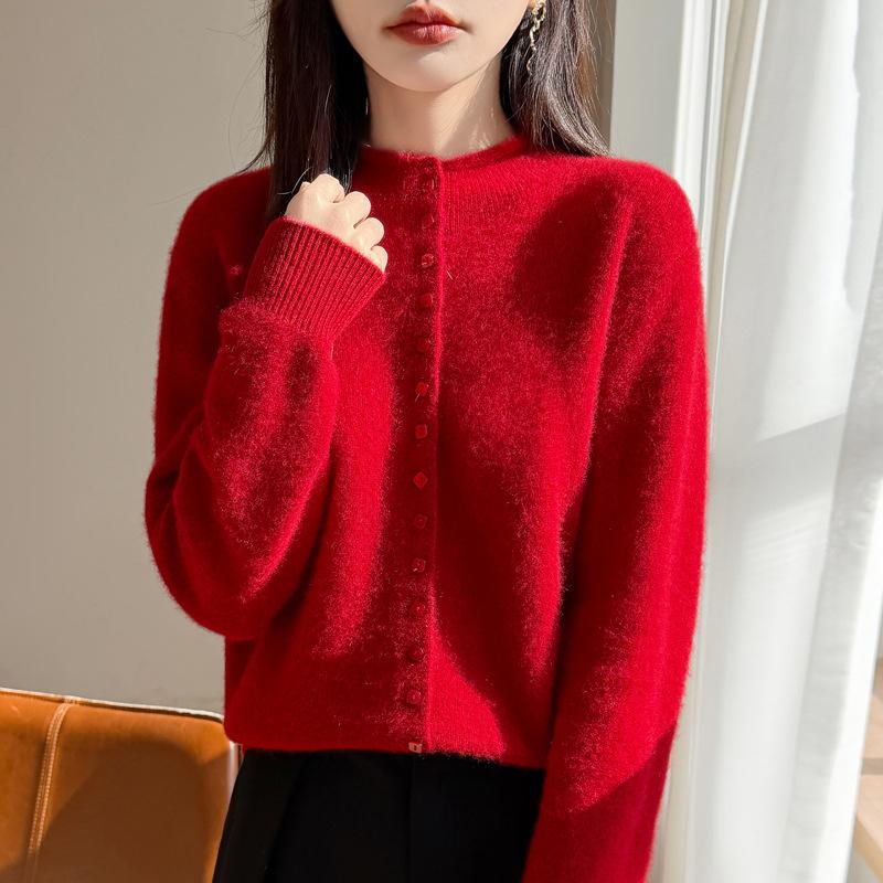 Autumn And Winter New Women'S Wool Sweater Cardigan Stand-Up Collar Jacket Loose Thickened Long-Sleeved Sweater Top Knitted Sweater Versatile