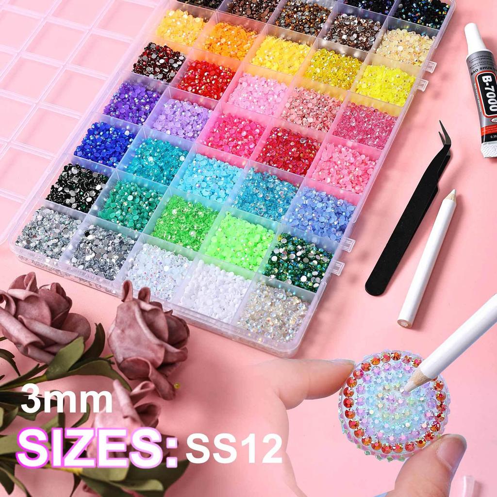 Nail Art Accessories: 40-Grids Colored Resin Flat-Bottom Jelly Rhinestones for DIY Nails, Clothing, and Phone Decoration