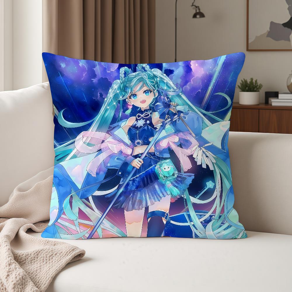 Cute Cartoon Hhatsune Virtual Singer Mmiku Pillow Case Suitable For Bedrooms Living Rooms Cars Home Decoration