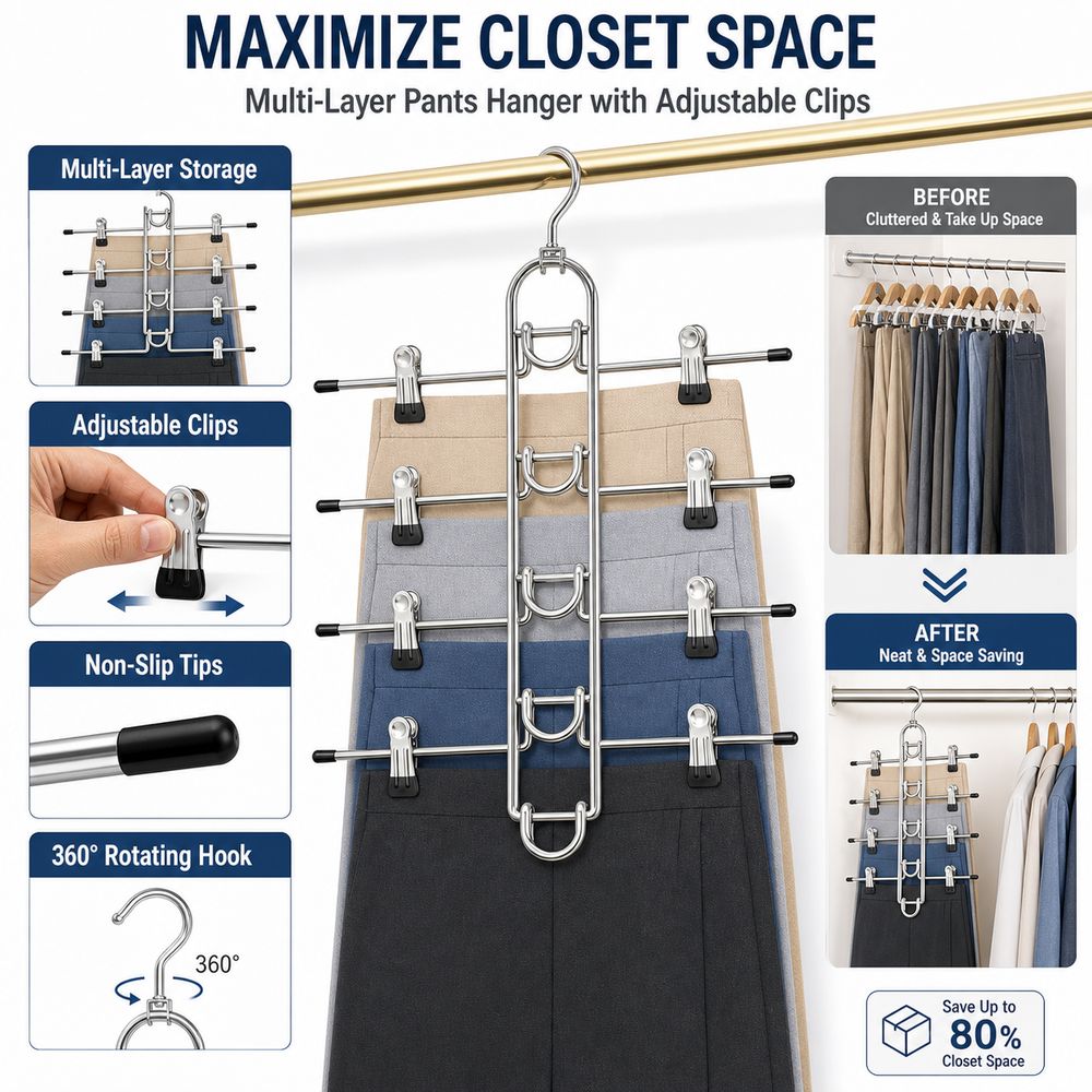 Non Slip Tips Multi Layer Hanger Metal Skirt Hanger New Trouser Hanger  Closet Organization