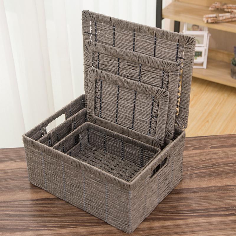 Cesti Portaoggetti in Corda di Carta Intrecciata Imitazione Rattan