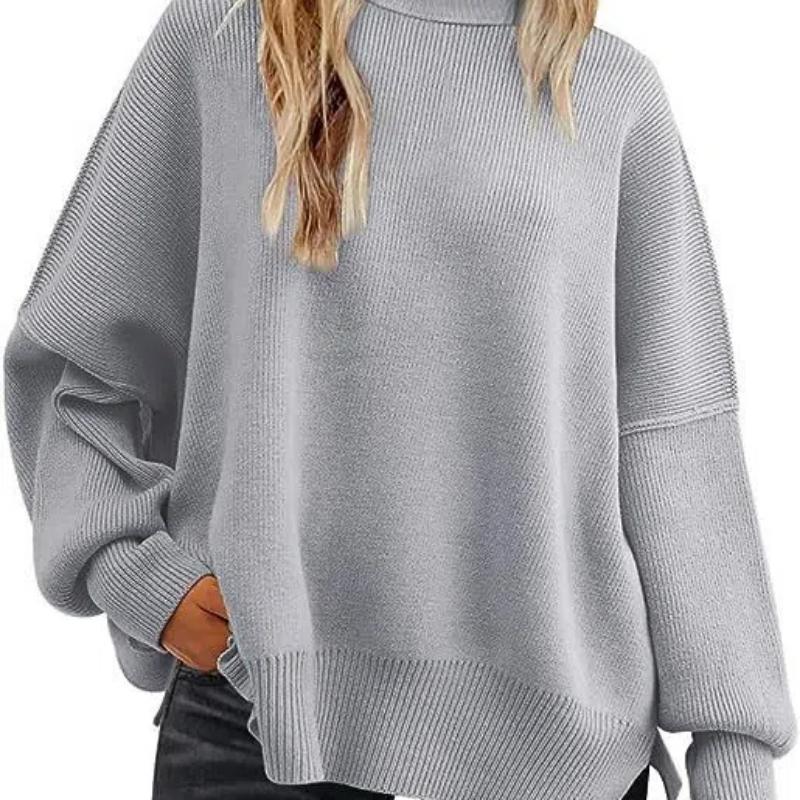 Women's Oversized Batwing Sweaters 2025 Fall Outfits Trendy Crewneck Knit Side Slit Fashion Pullover Tops