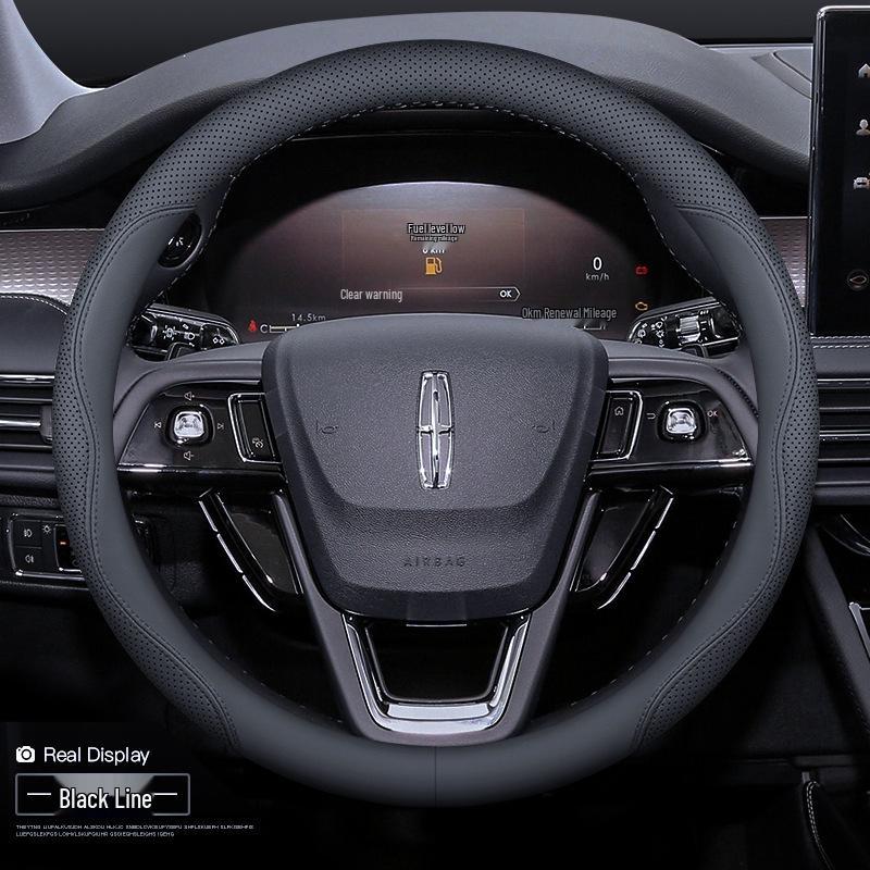 Premium Genuine Leather Steering Wheel Cover for Lincoln Z, Corsair, Navigator, MKC, MKZ, Nautilus – All-Season Protection.