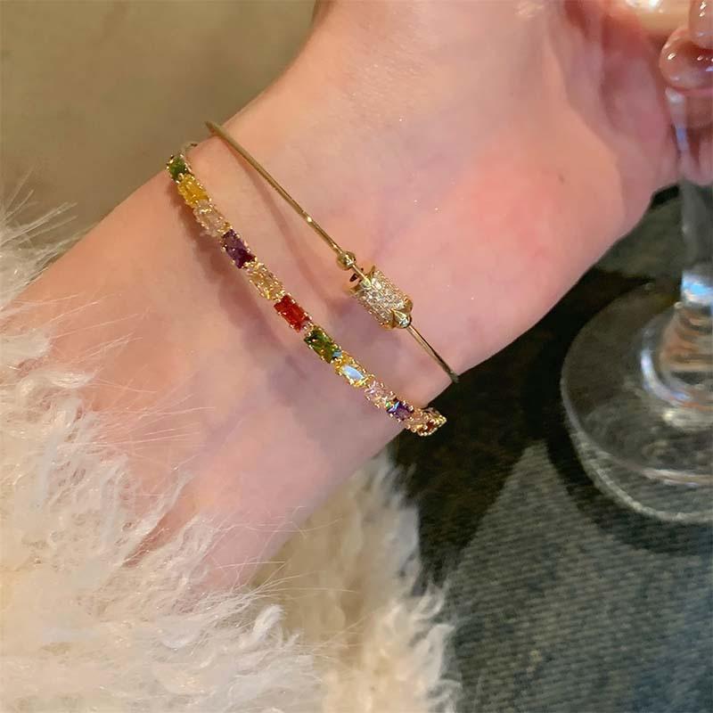 Zircon Double-layer Irregular Geometric Opening Bracelet Fashion Light Luxury Design Bracelet Exquisite Personality Jewelry