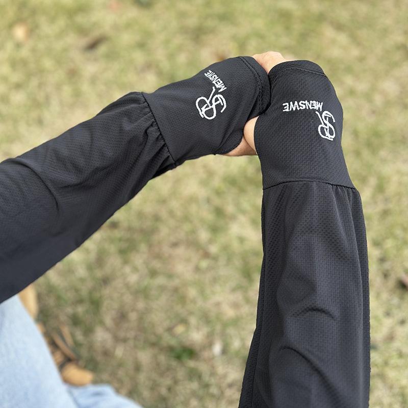 Ice Sleeves, Men's Style, Summer Thin Style, Embroidered Ice Silk Sunscreen Sleeves, Fishing and Cycling, Sun Shading Arm Sleeves