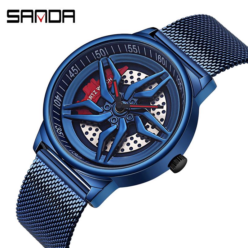 Sanda Men's Skeleton Dial Mesh Strap Quartz Watch - Stylish Business Timepiece