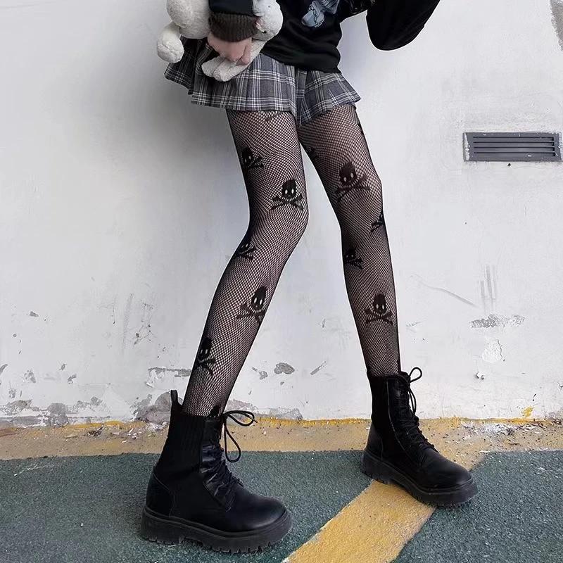 Heart Flower Mesh Stockings Japanese Girl Lolita Ins Tights White Fishnet Pantyhose Female for Women Summer Legging Stocking