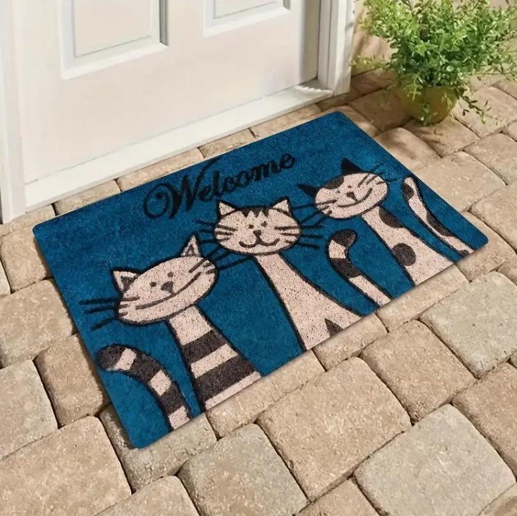 1Pcs Anti Fatigue Kitchen Rugs,Floral Black Cat Print Waterproof Non-Slip Thick Cushioned Kitchen Mat Heavy Duty Comfort Standing Mat for Kitchen