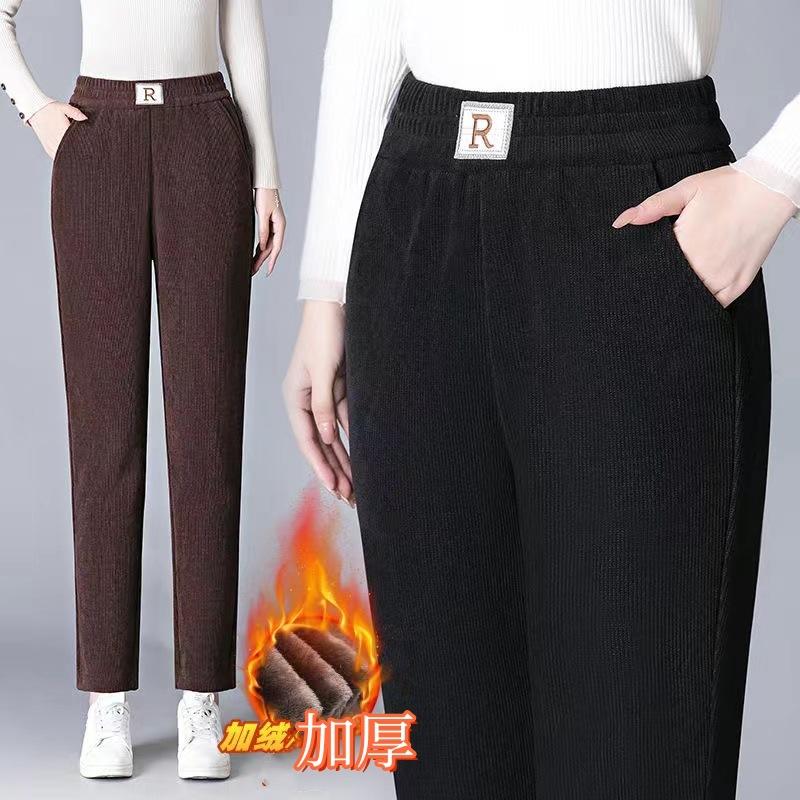 European cotton velvet Harlan pants women's autumn and winter velvet thickened high waist outer wear casual versatile straight pants radish pants