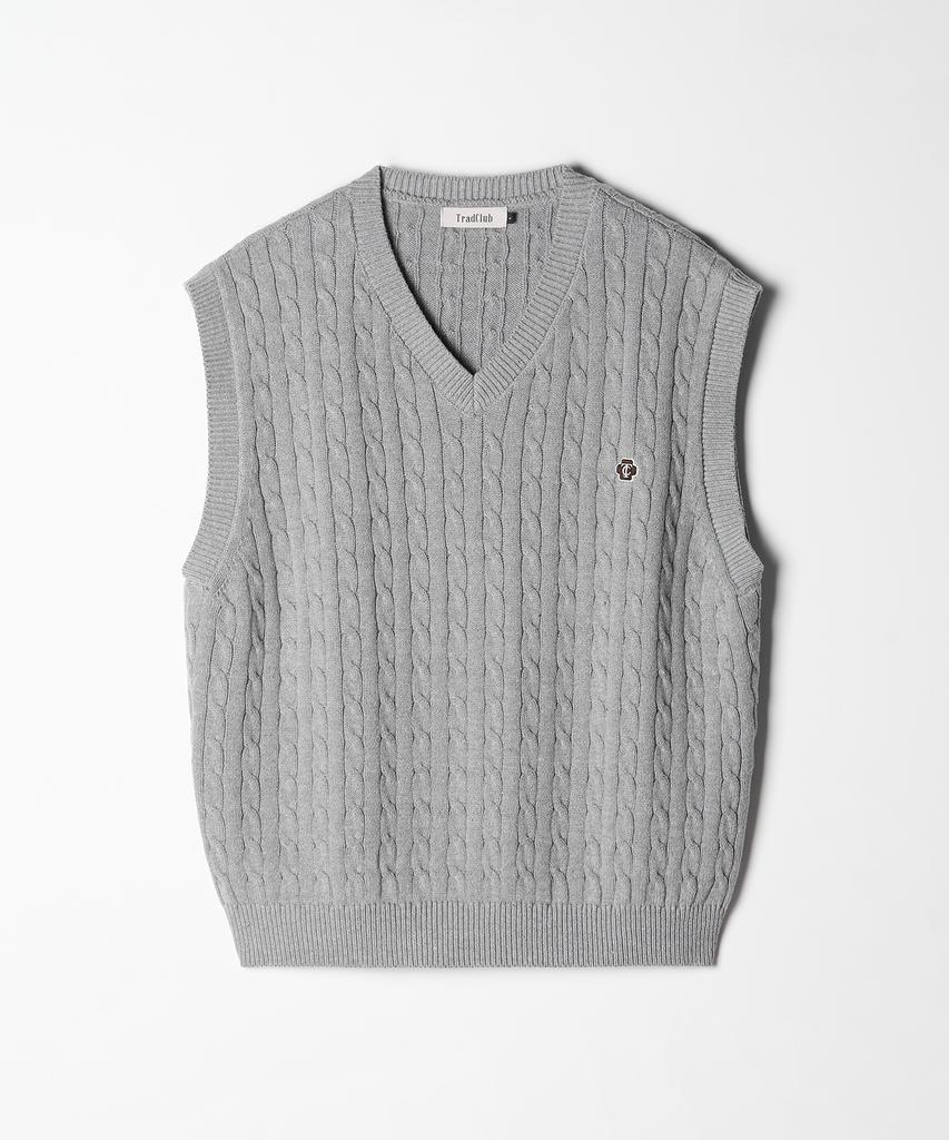Tradclub Tc Logo Cable Knit Vest Grey