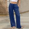 Women's Summer Casual Wide Leg Pants Elastic Waistband with Drawstring Pockets Lightweight Loose Fit Lounge Trousers for Everyday Wear