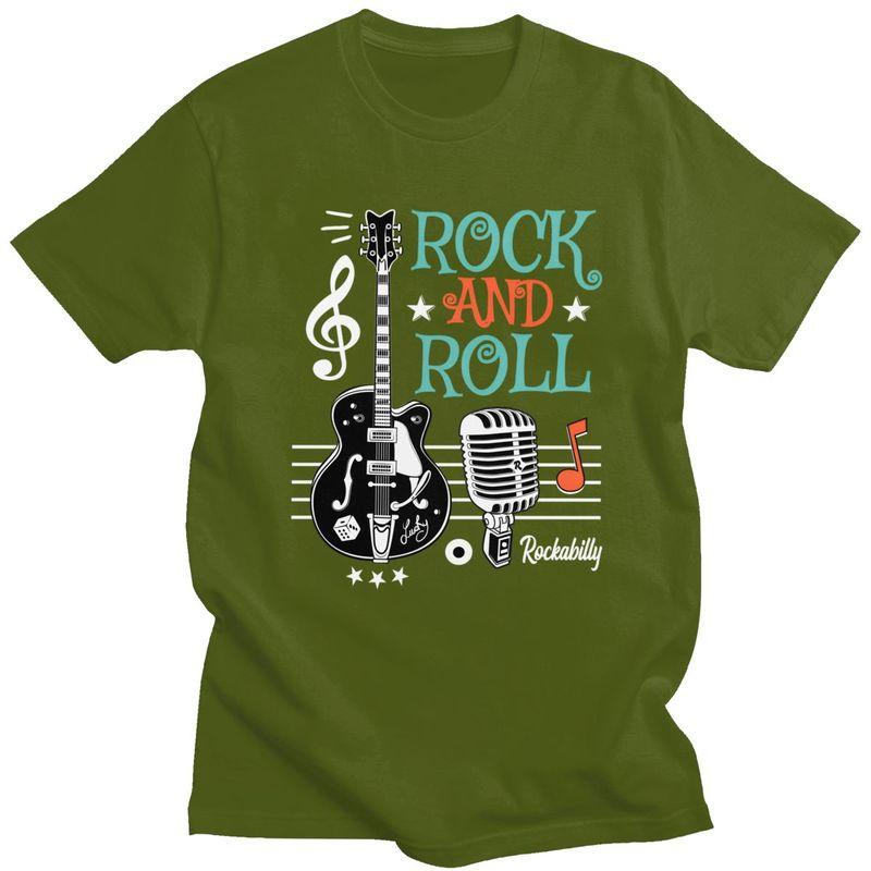 Custom Male Rockabilly Music Classic Rock And Roll Guitar T Shirts Short Sleeve Cotton Tshirt Casual Tees Slim Fit Clothing