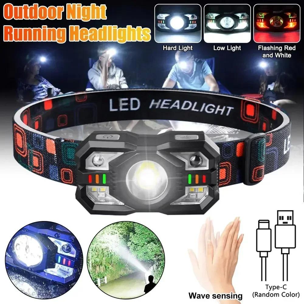 USB Rechargeable Headlamp 18650 Battery LED Headlight Waterproof Portable Head Flashlight Hiking Camping Head Cycling Torch