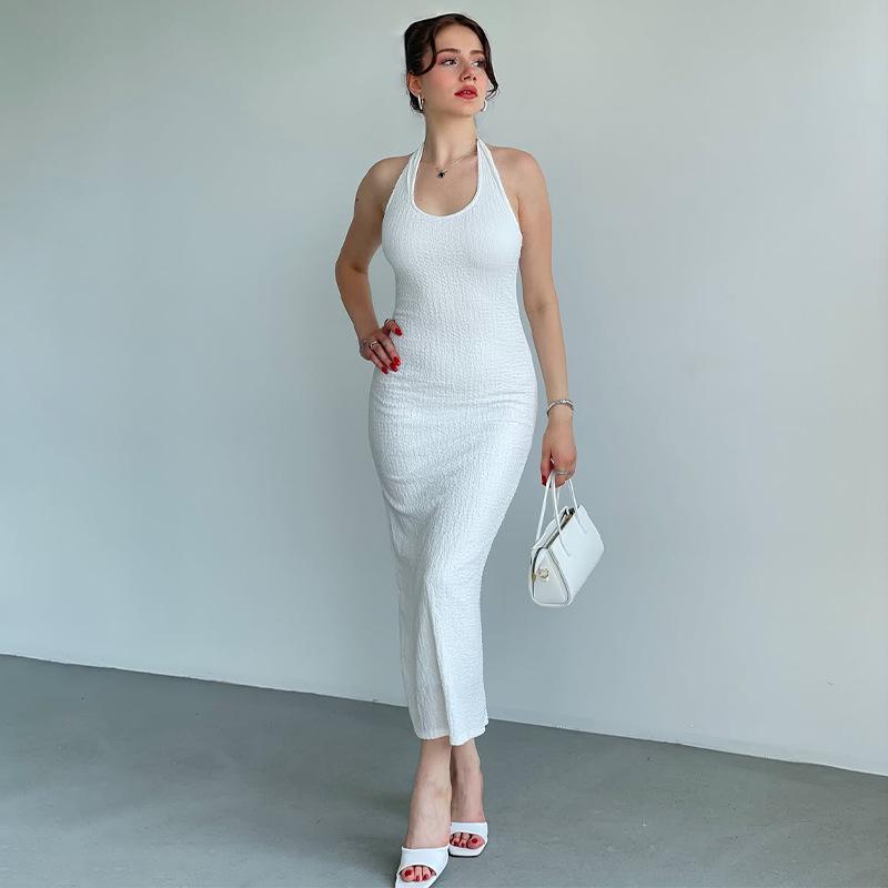 

Женское облегающее платье без рукавов с халтером и открытой спиной, однотонное, осень 2025 XL белый