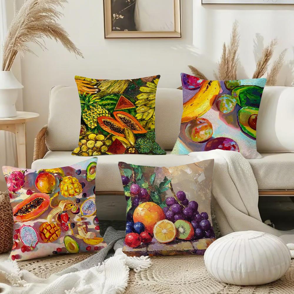 Oil painting fruits and vegetables Pillow Case Square Double-Sided Printing Short Plush Sofa Cushion Cover Bedside Pillow