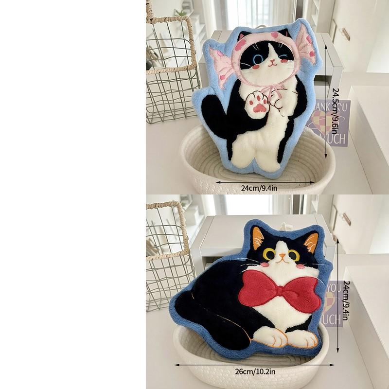 Cartoon Animals Hand Towel Absorbent Hand Cloth Bathroom Hanging Towel Kitchen Cleaning Wipe Cloth Cute Cat Bathroom Towels