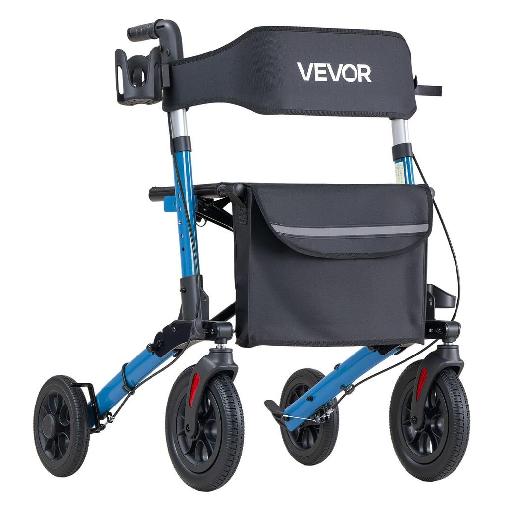 Rollator Walker with Seat for Seniors, Ultra Compact 3-Fold Rolling Walker, Lightweight Aluminum Mobility Walking Aid with PU Solid Wheels, Adjustable