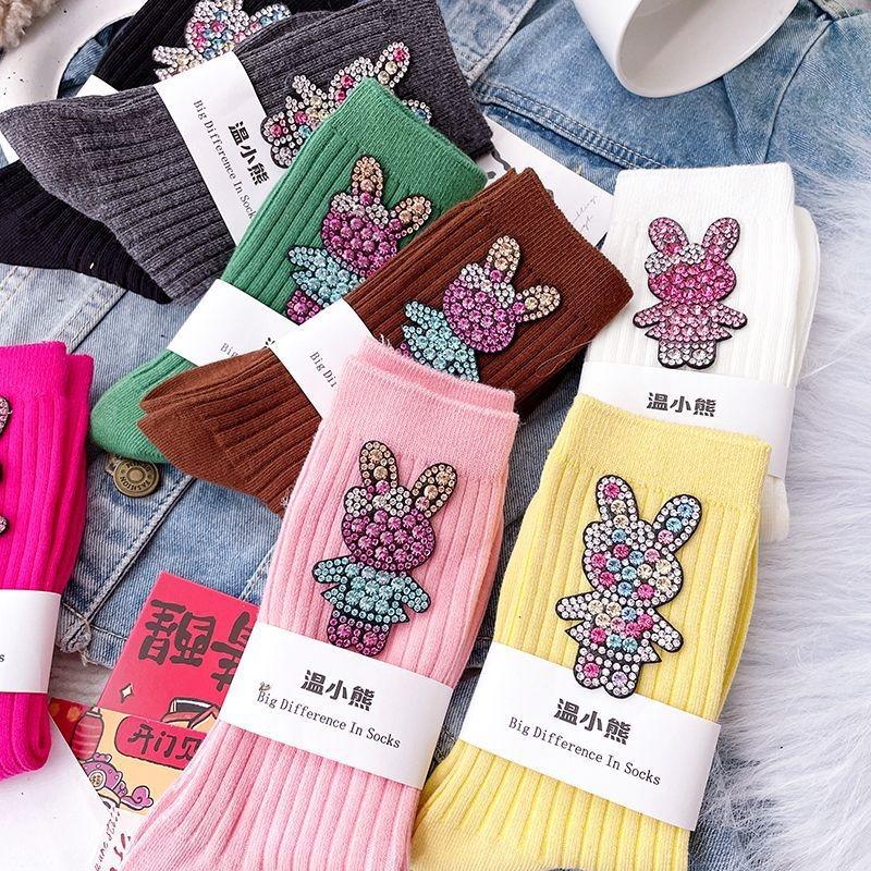 Diamond Cartoon Bunny Decoration Socks, Fashion Diamond Sparkling Women's Socks, Comfortable and Breathable Christmas Stockings