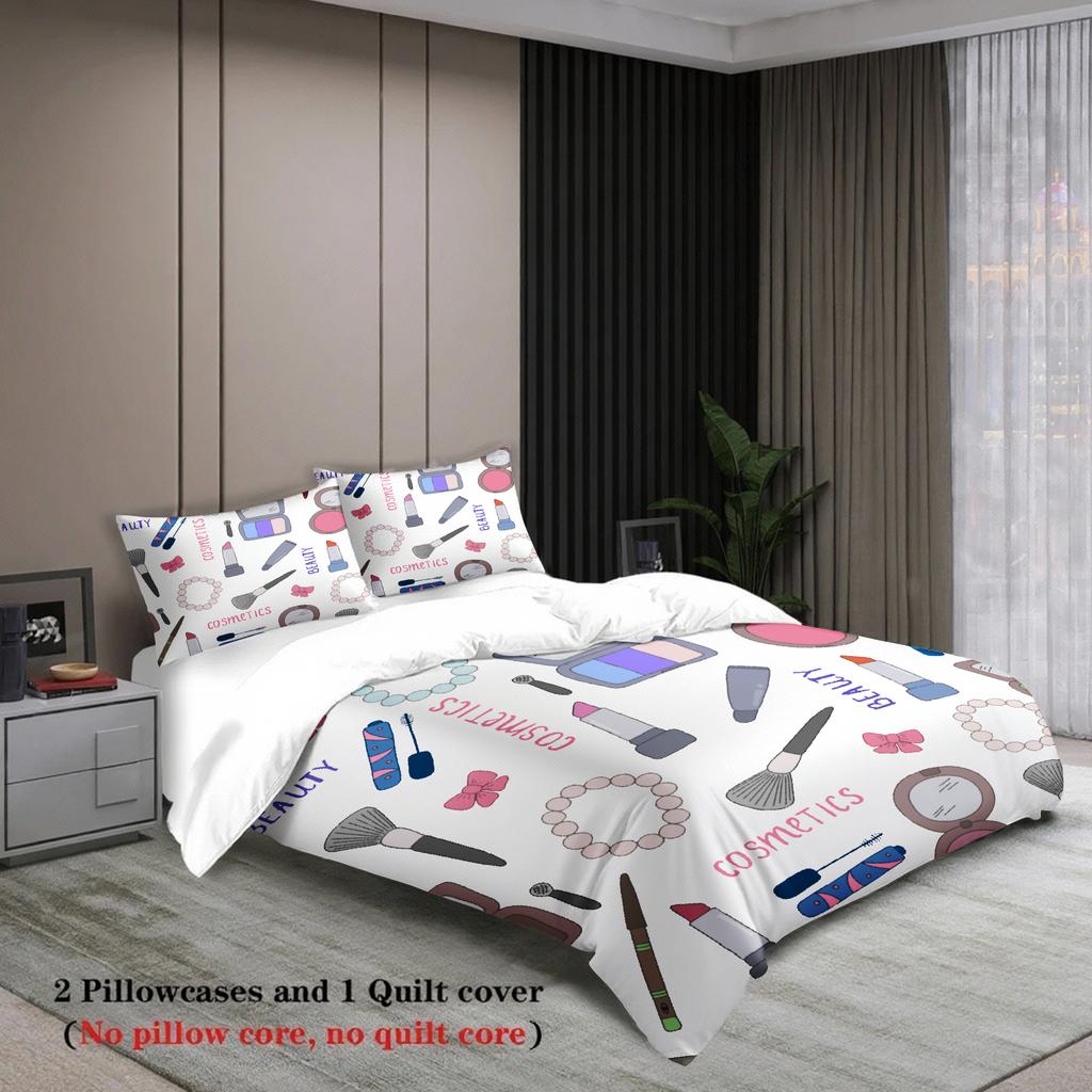 3pcs Cosmetics Beauty Pattern Bedding Sets 3D Printed Duvet Cover Sets With Pillowcases No Filling