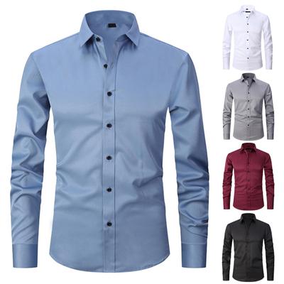 Pánská jarní košile s přepínacím límcem Jednořadý Slim Fit Cardigan Dlouhé rukávy Měkké Prodyšné Střední délka Ležérní Podnikání Muži Top do kanceláře