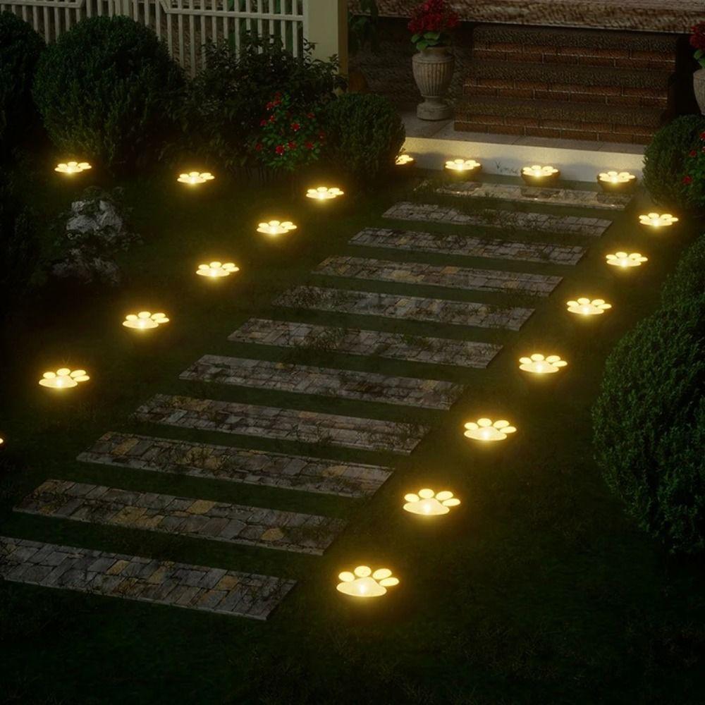 4Pcs Solar Powered Dog Cat Animal Paw Print Light Energy Saving Path Lawn Lamp  Summer Camping