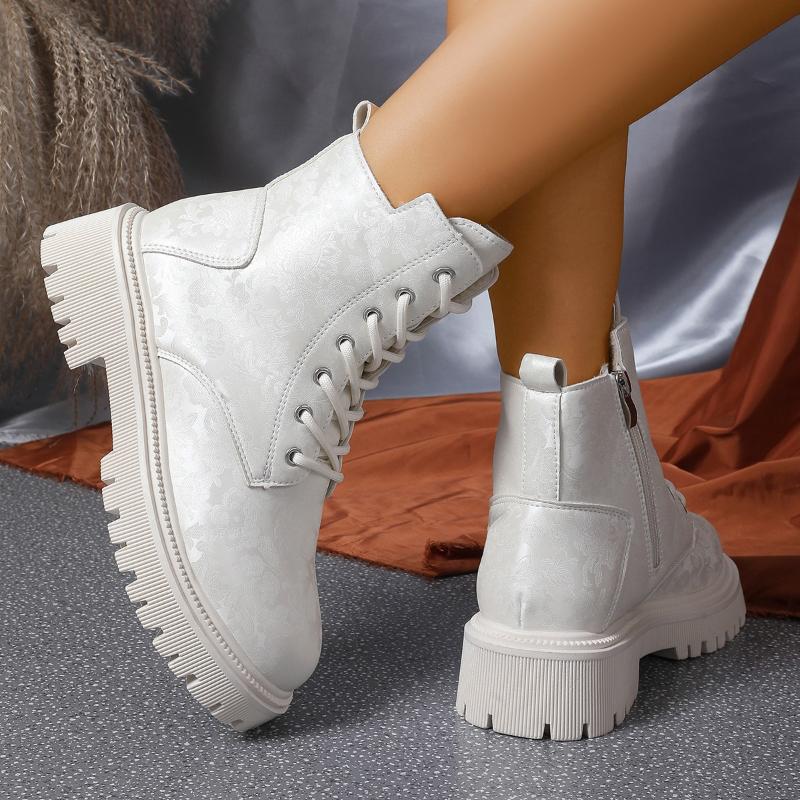 New Platform Ankle Boots Women Autumn Winter Waterproof Short Booties Mujer Fashion Lace Up Thick Sole Boots Plus Size35-42