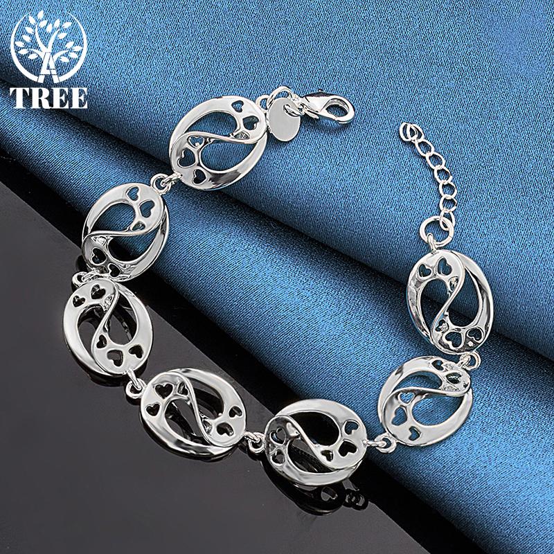 925 Sterling Silver Love Heart Chain Bracelet Jewelry