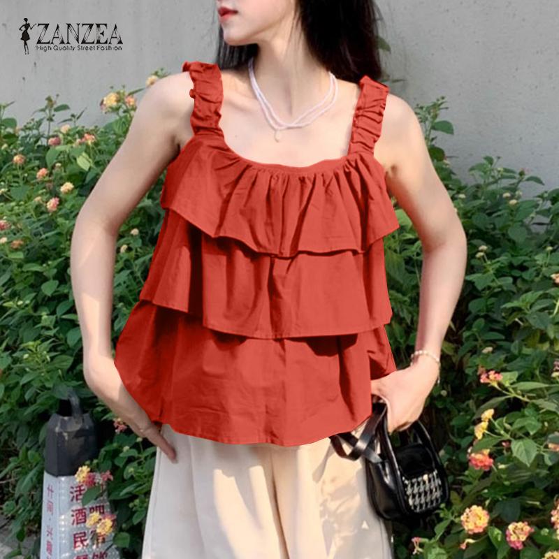 

ZANZEA Женские повседневные летние пляжные майки без рукавов с оборками