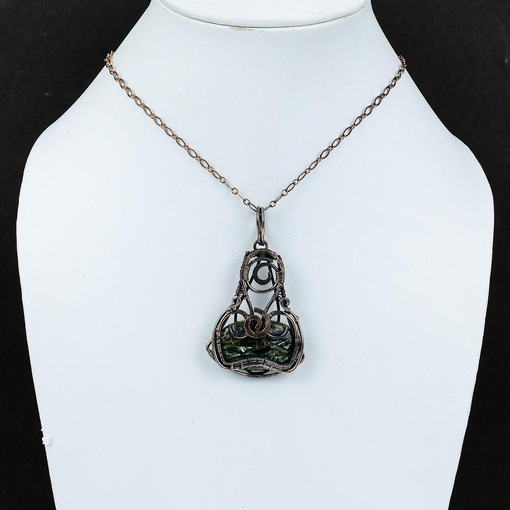 Copper Seraphinite Pendant Copper Wire Wrapped Pendant Gemstone Copper Jewelry Handmade Pendant Gift For Her Wire Wrap Seraphinite Jewelry