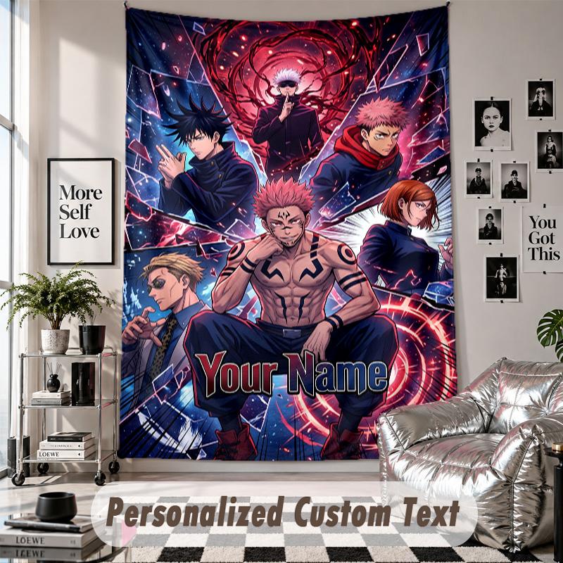Arazzo da Parete con Nome e Testo Personalizzati, Arazzo Decorativo Jujutsu Kaisen per Camera da Letto