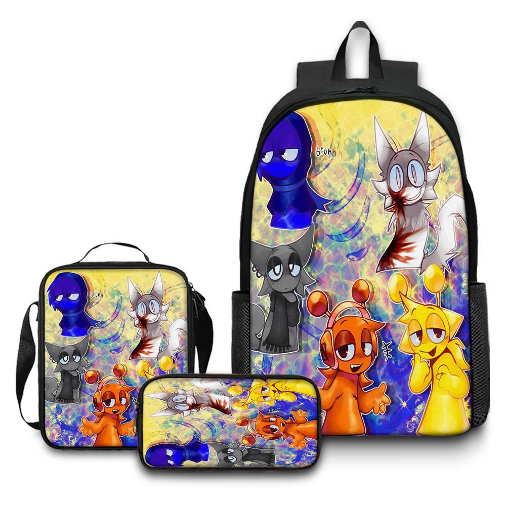 Rhythm Box Game Merchandise Schooltas Sprunki Cartoon Rugzak Lunchtas Etui Drie Delig Set