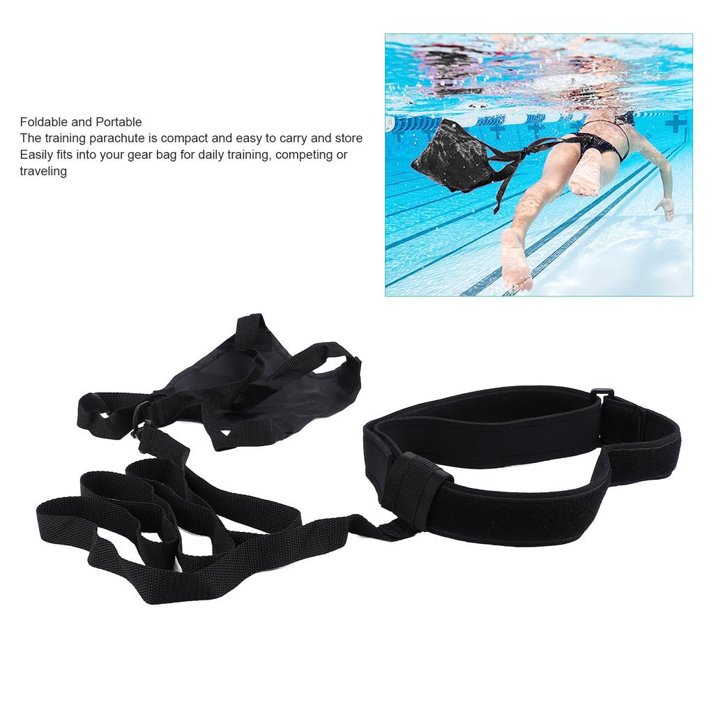 Swim Parachute Professional Safe Portable Swimming Resistance Training Belt Set for Kids Adults 20cm / 7.9in Black