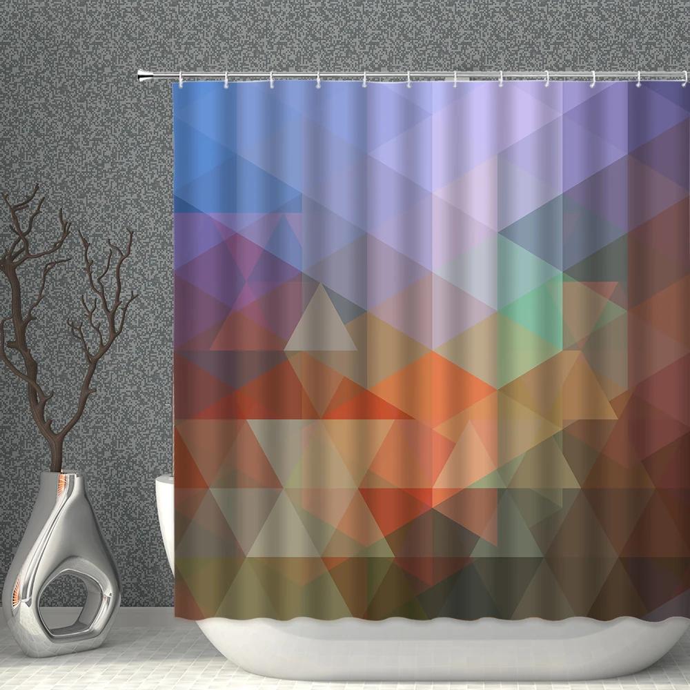 Colorful Geometry Shower Curtain Set Nordic Style Bath Curtains Waterproof Fabric Bathroom Screen Bathtub Home Decor With Hooks