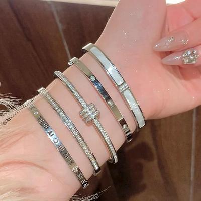 2024 Hot Trend Silver & Diamond Titanium Steel Bangle for Women