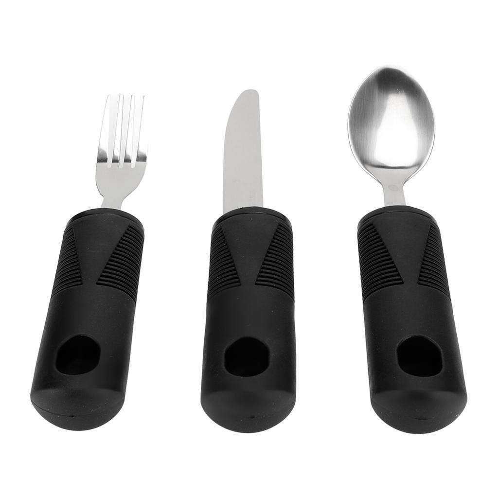 3pcs Household Utensils Stainless Steel Wide Rubber Handle Spoon Fork Set Utensils