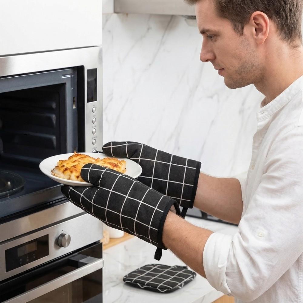 4 Stück Verbrühschutz Mikrowellenofen Handschuh Baumwolle Leinen Ofenhandschuhe und Topfhalter Kochen