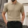 Men's Summer Short Sleeve Polo Shirt Ribbed Knit Half Zip Collar Casual Lightweight Breathable Pullover Top for Everyday Wear