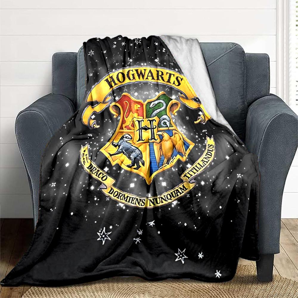 1pc Hogwarts Crest Blanket Lightweight Flannel Throw For Sofa, Bed, Travel, Camping, Livingroom, Office, Couch, Chair, And Bed
