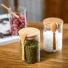 4 Stück Glasbehälter zur Lebensmittelaufbewahrung, Gewürzgläser mit Bambusdeckel und Löffel, Vorratsgläser für Tee, Kaffee und Zucker, kleine Dose, 550 ml