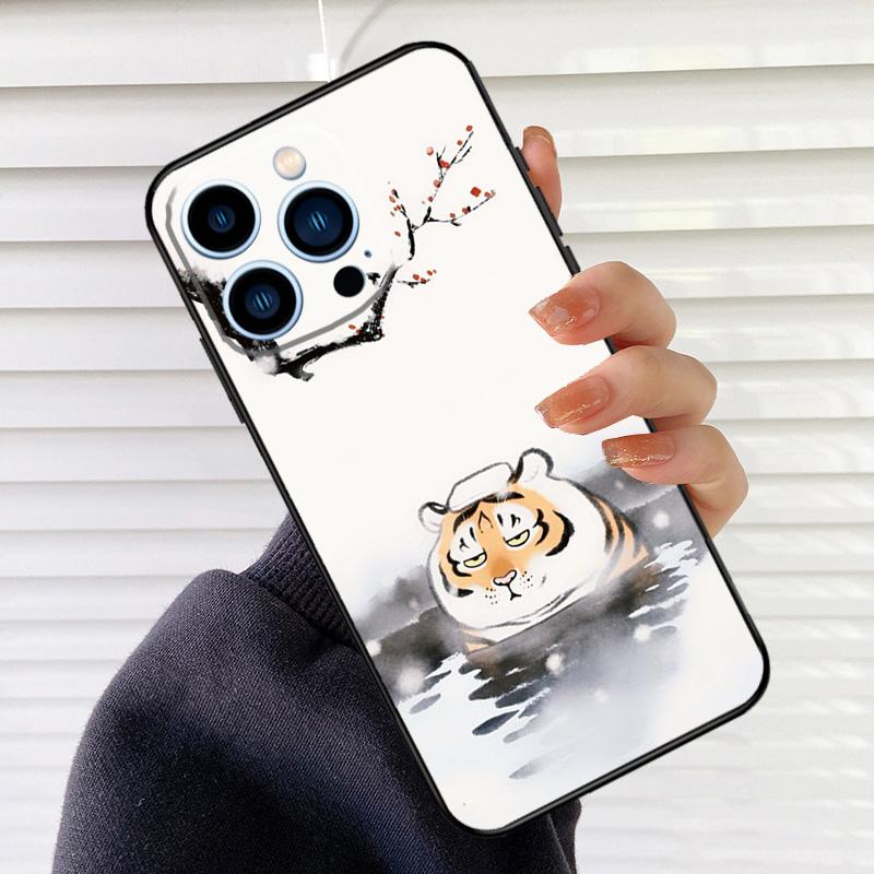 fat tiger Cartoon Funny Phone Case For iPhone 16 15 14 13 11 12 17 Pro Max mini 15 16 Plus 16e 17 Air Cover Fundas