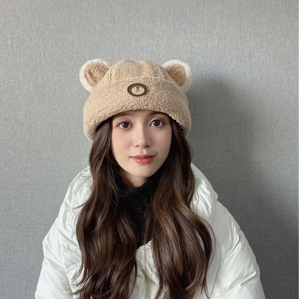 New Autumn and Winter Cute Bear Hat for Women Knitted Versatile Warm Ear Protection Thickened Fashionable Wool Fisherman Hat