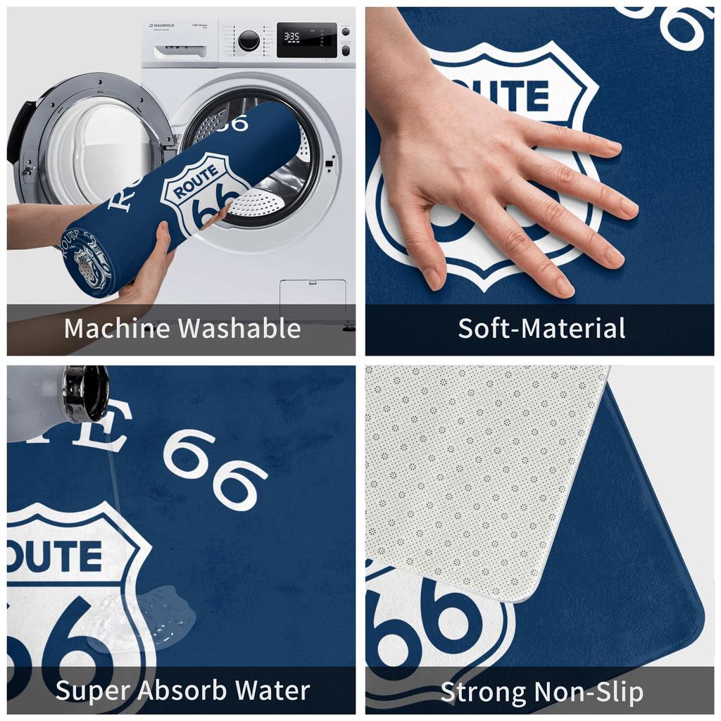 Tapis de porte Route 66 Antidérapant Extérieur Imperméable Tapis de porte Autoroute des Amériques Tapis de sol pour Cuisine Balcon Entrée