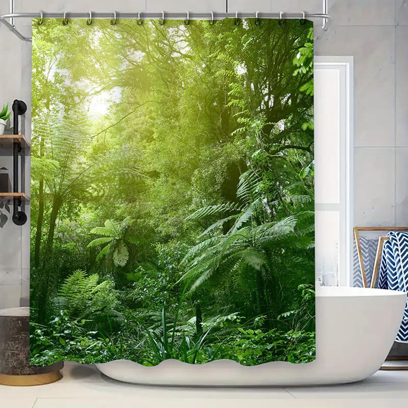 Blue Shower Curtain for Bathroom Modern Solid Color with Rod Hooks Water Resistant Bath Liner Decoration in Home Garden