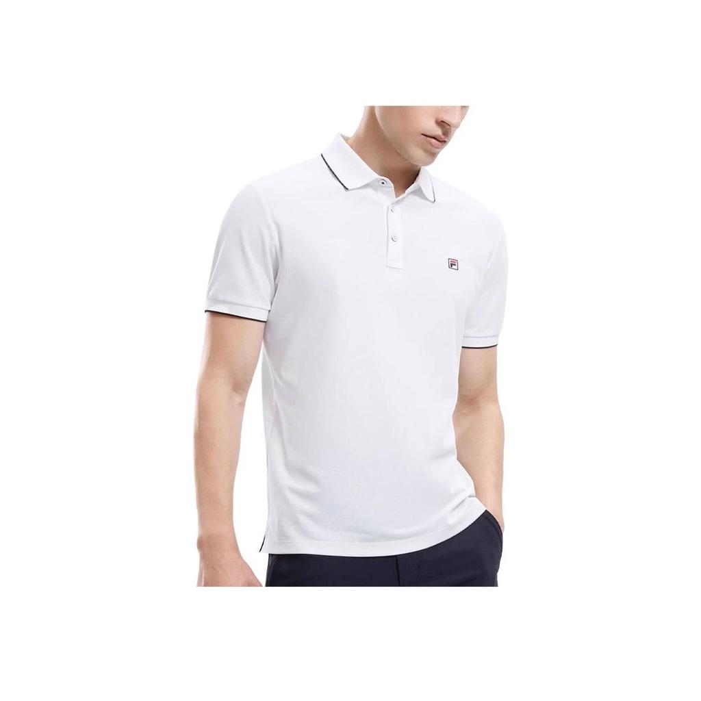 FILA Solid Color Cool Breathable Knitted Polo Shirt Men Tops White F51M421103A-WT