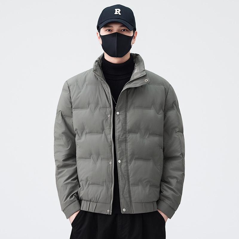 

Men s Trendy Winter Stand Collar Double Zipper Down Jacket - Short Style, Solid Color, Thick and Warm Outerwear 2X-Large сірий колір taupe